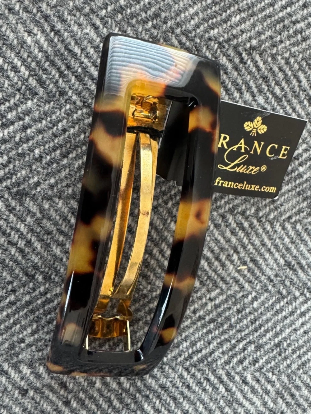 NWT, FRANCE LUXE, CUT OUT BARRETTE, IN TORTOISESHELL PATTERN